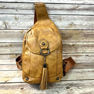 Zhen Meishi 90s Y2K Caramel Brown Vegan Faux Leather Crossbody Bag Purse